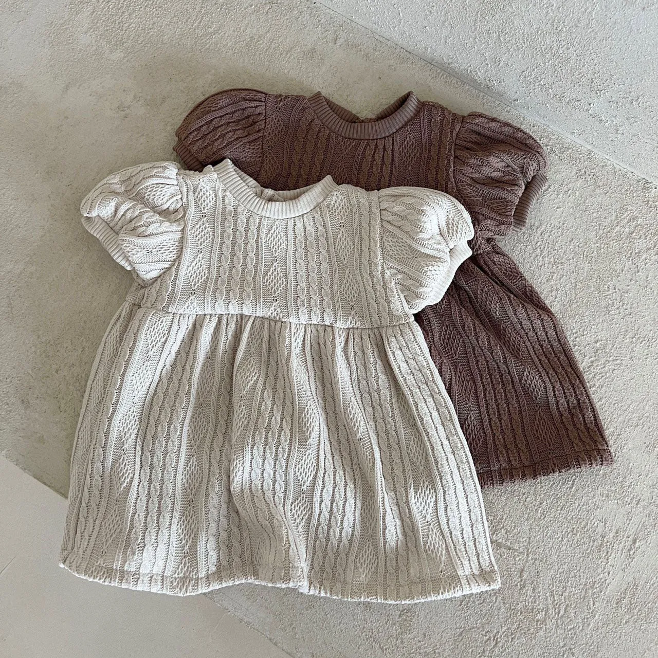 Girl Lala Cable Knit Sweater Puff Short Sleeve Dress (1-5y) - 2 Colors