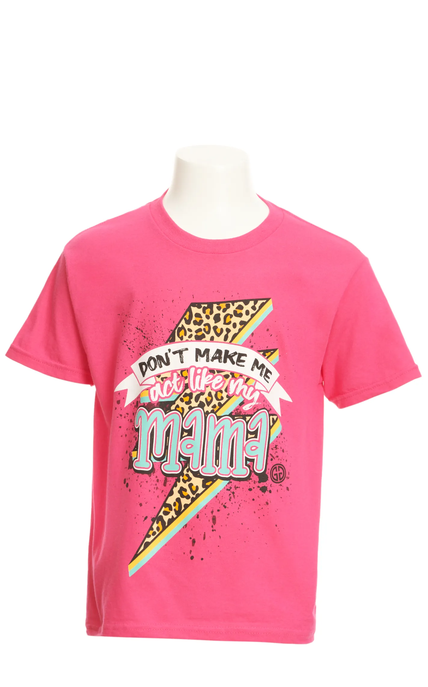 Girlie Girl Girl's Hot Pink Lightning Bolt Mama Graphic Short Sleeve T-Shirt