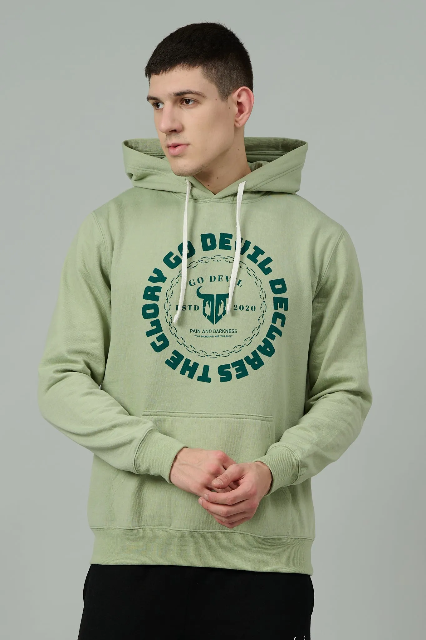 Go Devil Logo Printed Green Hoodie for Men