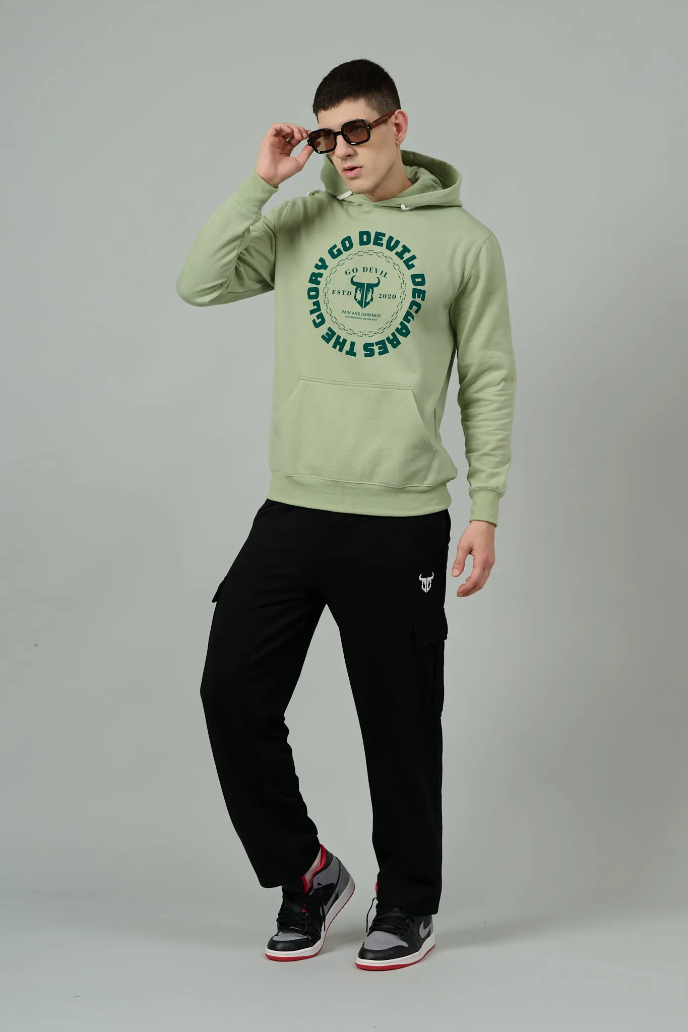 Go Devil Logo Printed Green Hoodie for Men