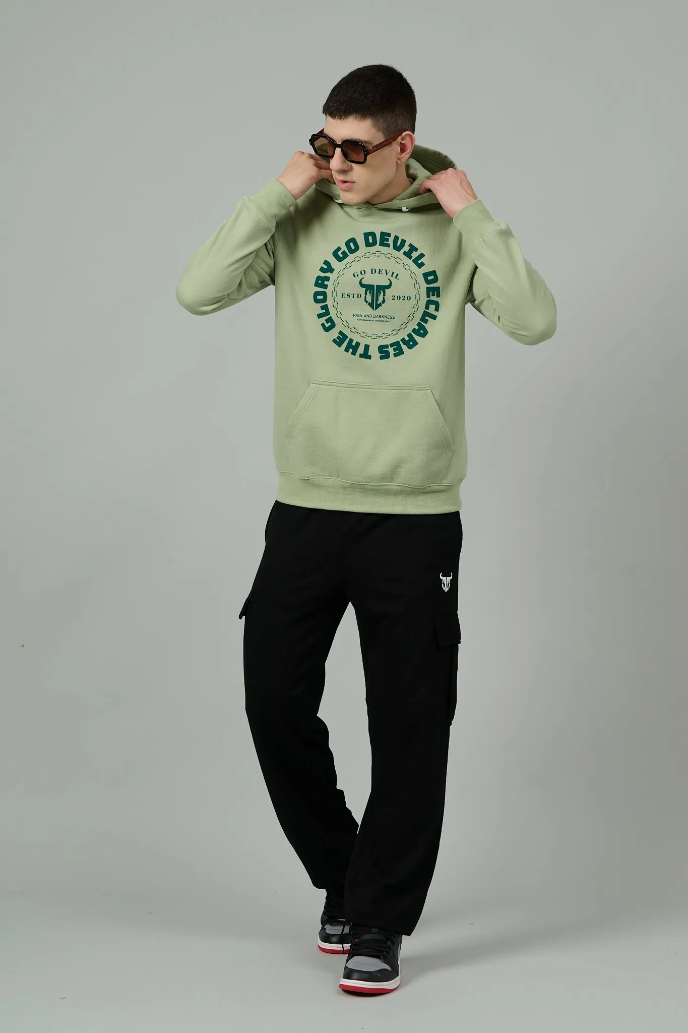 Go Devil Logo Printed Green Hoodie for Men