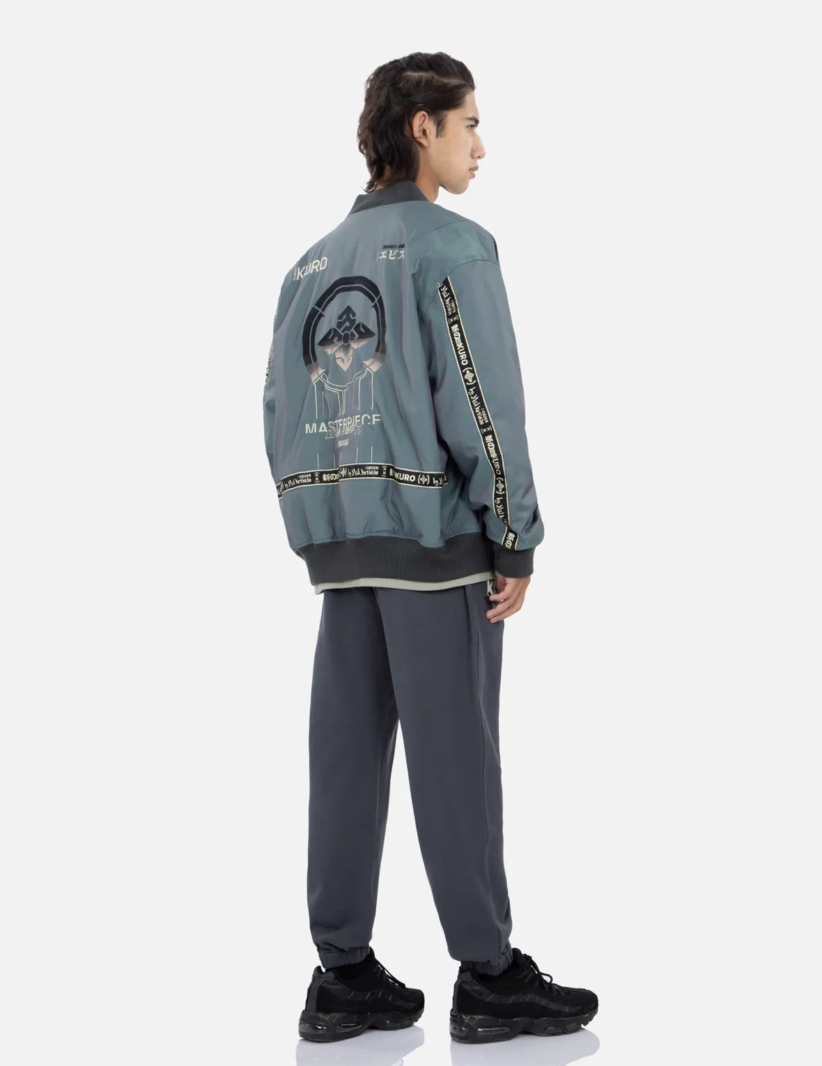 Gradient Kamon Embroidery Bomber Jacket