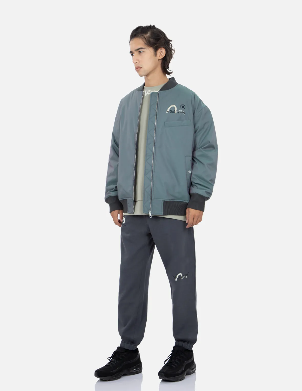 Gradient Kamon Embroidery Bomber Jacket