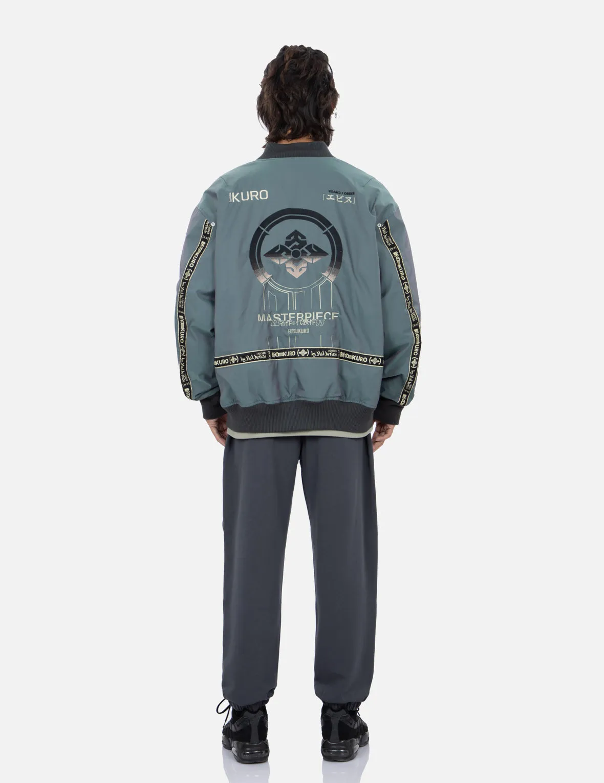 Gradient Kamon Embroidery Bomber Jacket