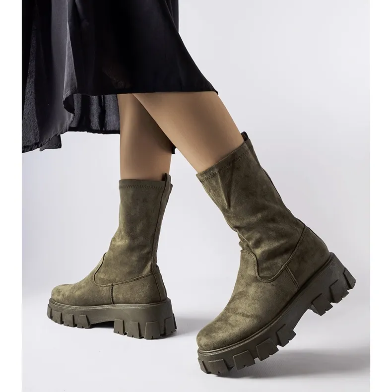 Green eco-suede sock boots by Pancrazio