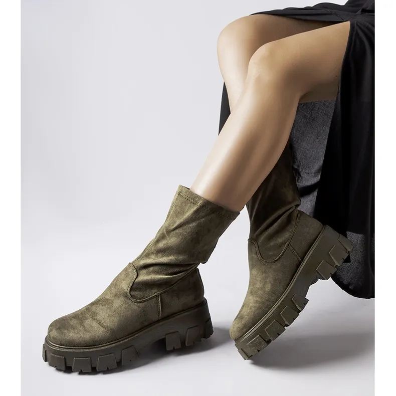 Green eco-suede sock boots by Pancrazio