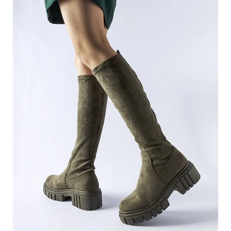 Green long suede boots by Donnino