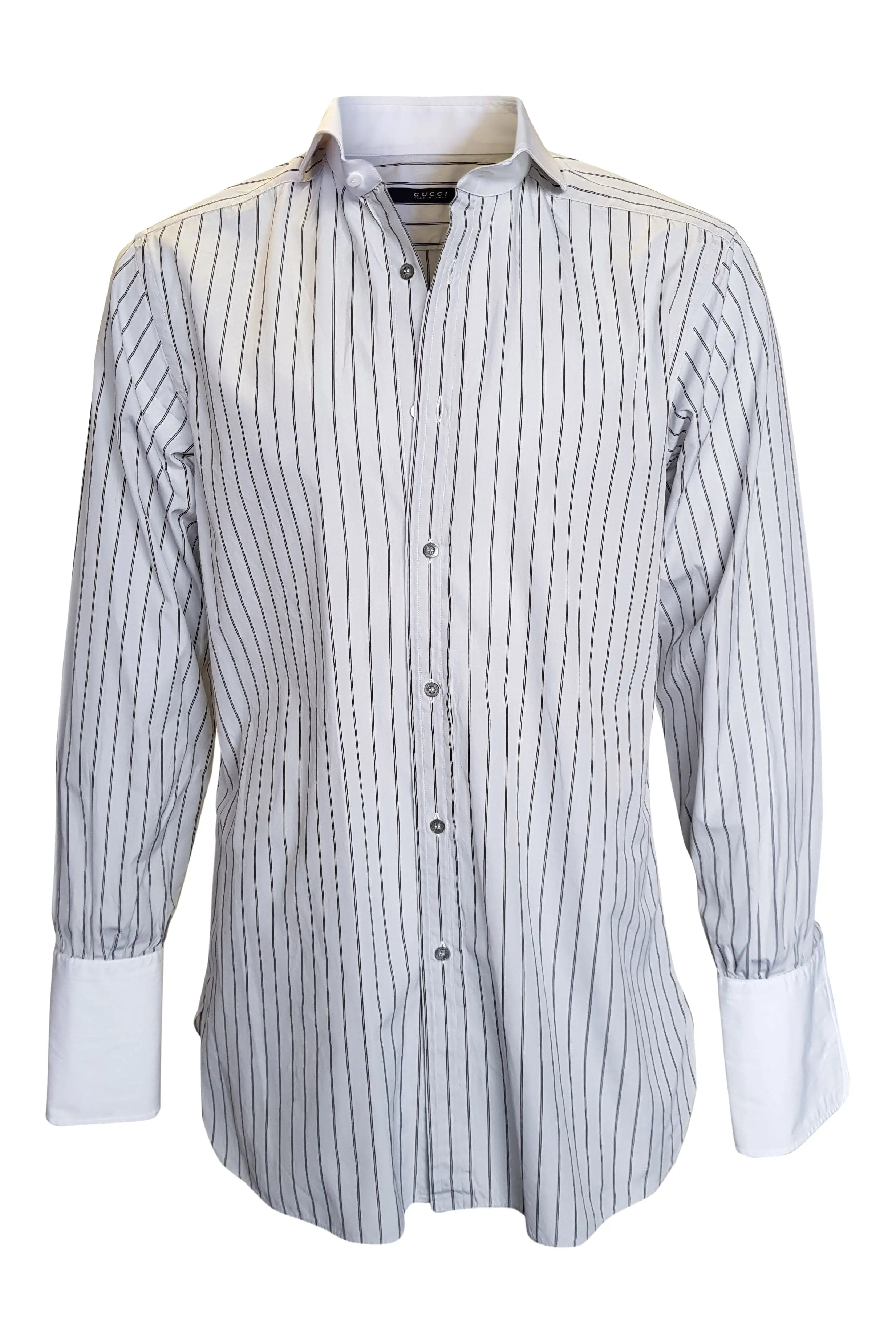 GUCCI Off White 100% Cotton Shirt With Brown Stripes (16)