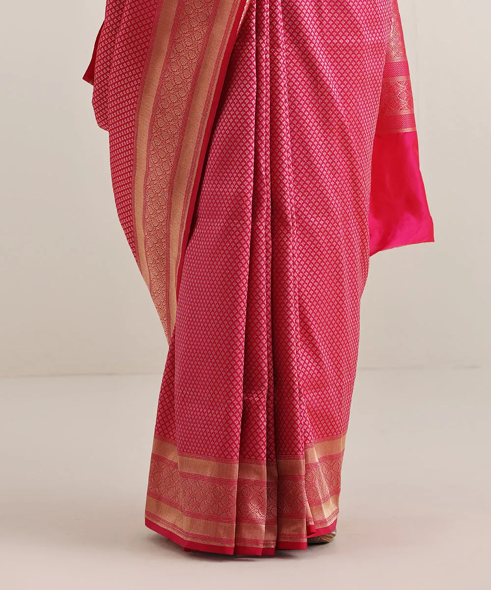 Handloom Hot Pink Pure Katan Silk Tanchoi Banarasi Saree With Zari Booti