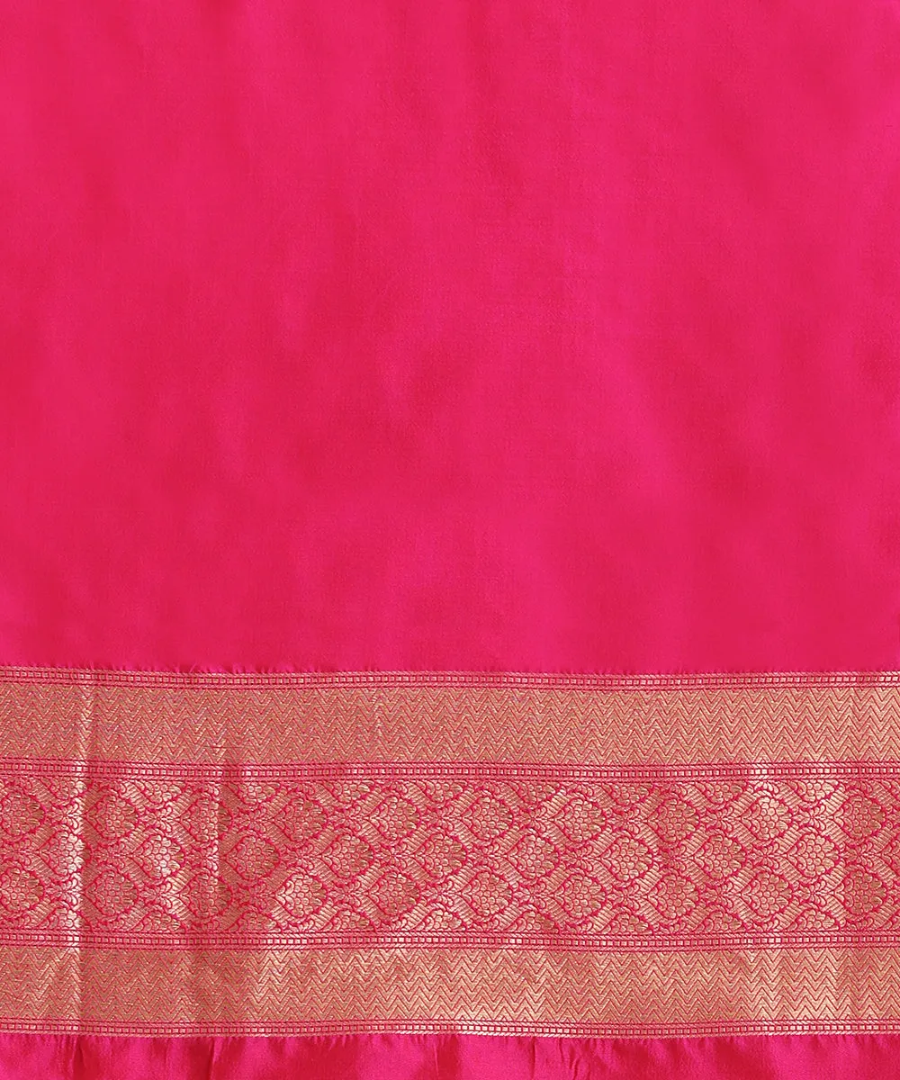 Handloom Hot Pink Pure Katan Silk Tanchoi Banarasi Saree With Zari Booti