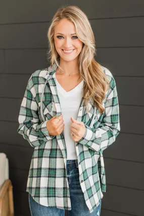 Heartfelt Serenades Hooded Plaid Top- Cream & Green