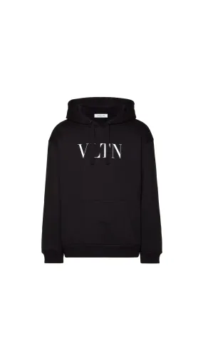 Hooded Sweatshirt with VLTN Print - Black