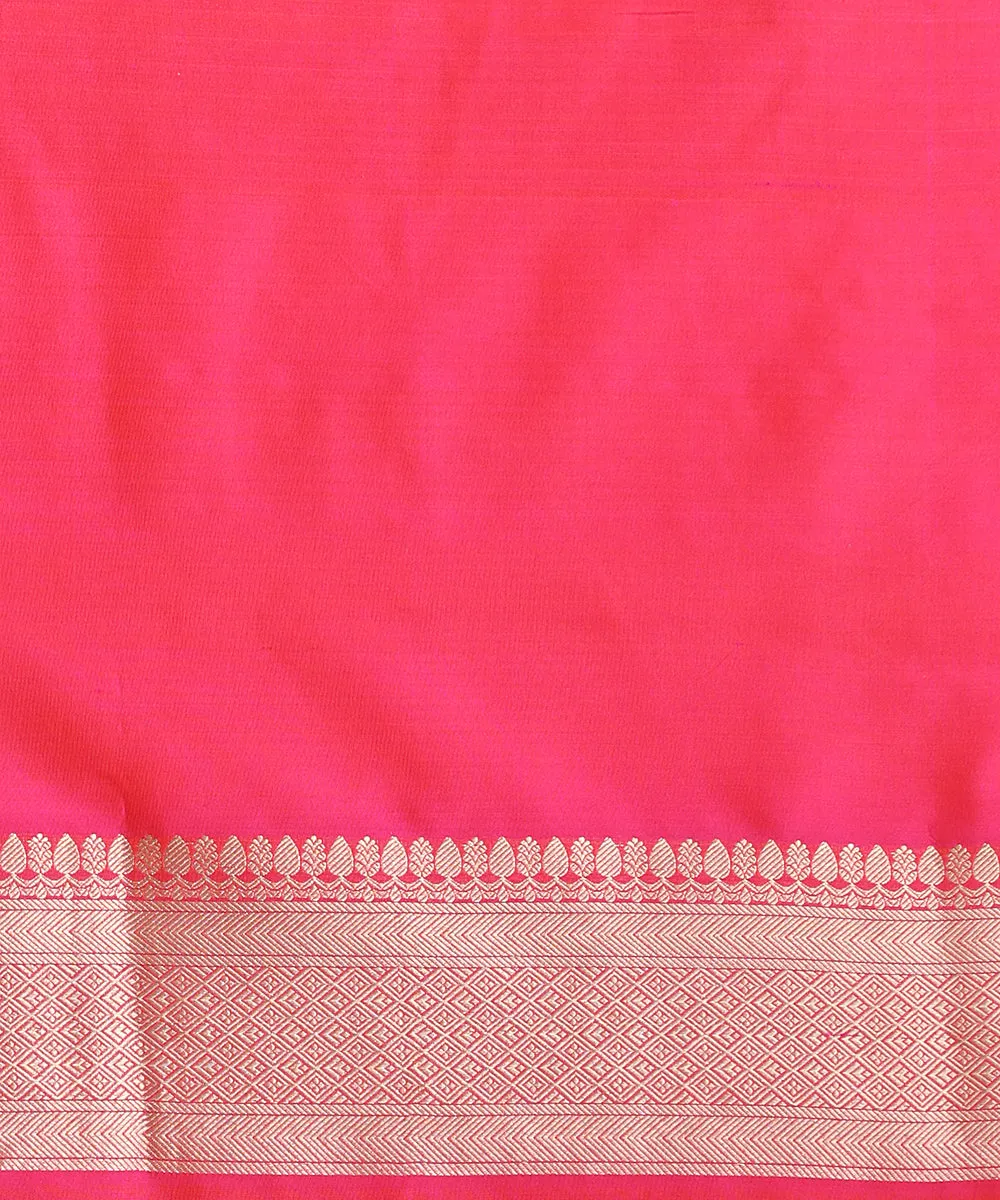 Hot Pink Double Shade Handloom Pure Katan Silk Banarasi Saree With Zari Jaal