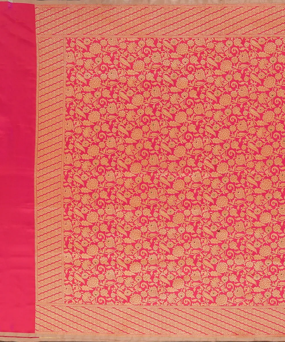 Hot Pink Double Shade Handloom Pure Katan Silk Kimkhab Banarasi Dupatta With Meenakari