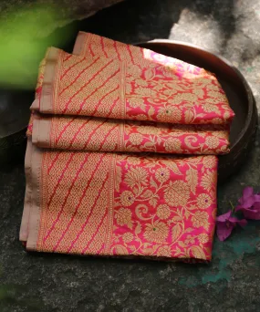 Hot Pink Double Shade Handloom Pure Katan Silk Kimkhab Banarasi Dupatta With Meenakari