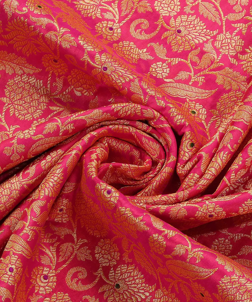 Hot Pink Double Shade Handloom Pure Katan Silk Kimkhab Banarasi Dupatta With Meenakari