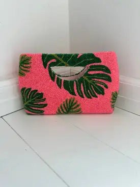 HOT PINK PALM CLUTCH