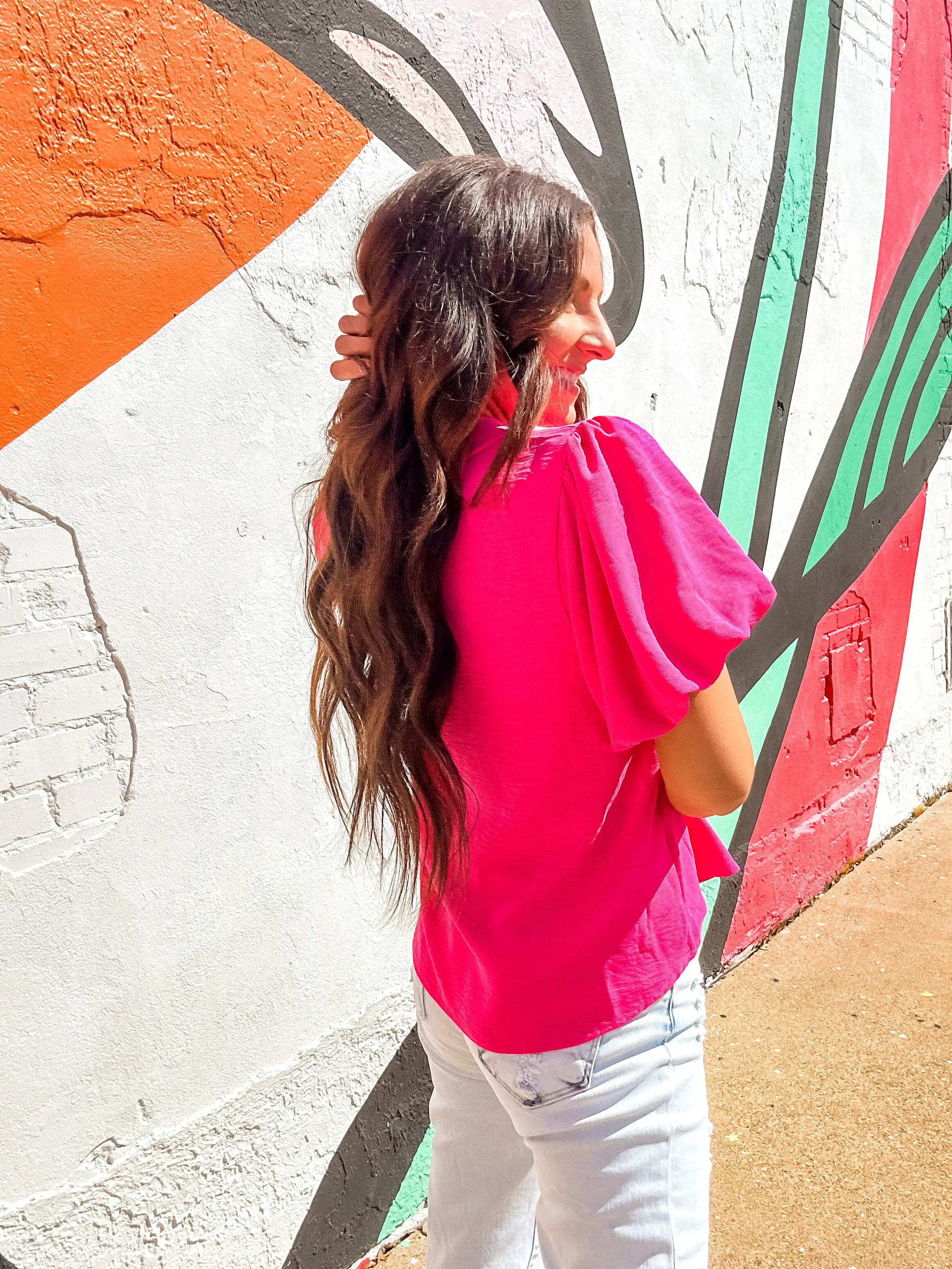 Hot Pink Solid Collared Top