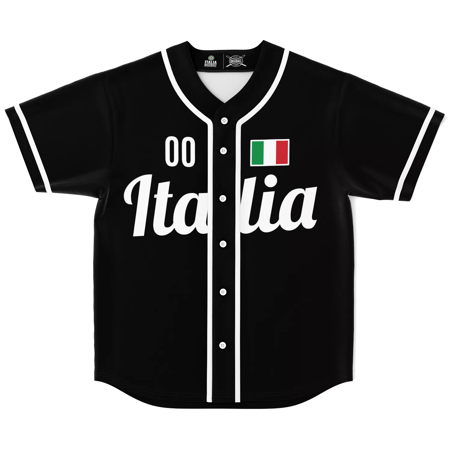 Italy Baseball Jersey - Black - Custom Name + Number