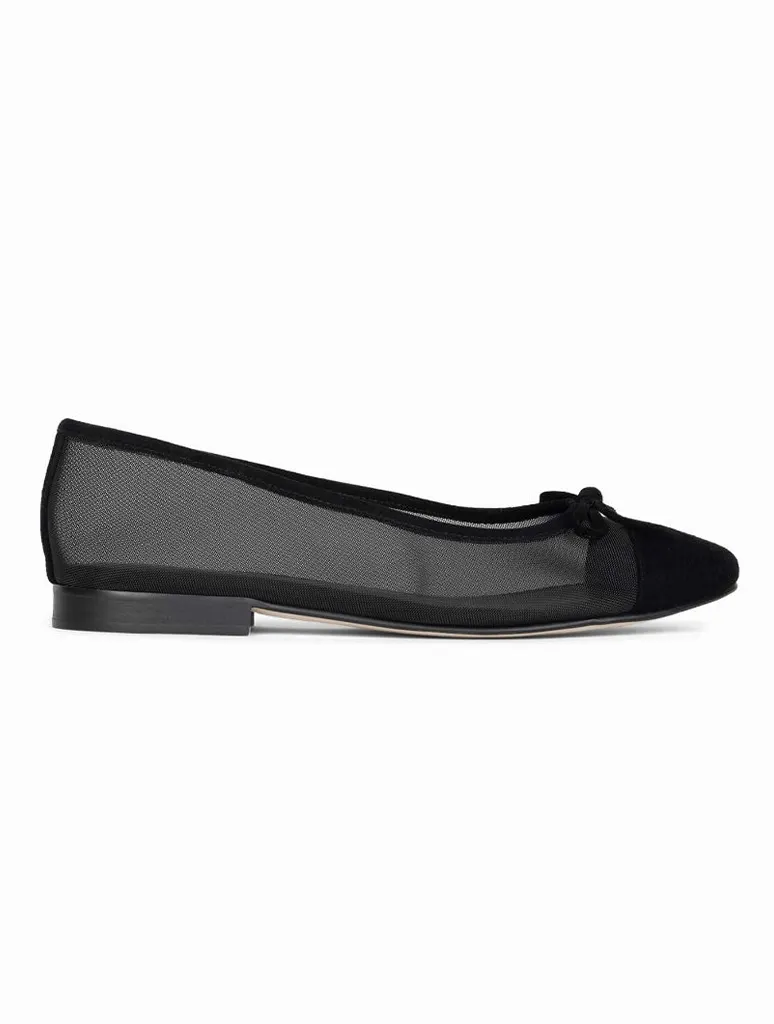 Jeffrey Campbell Releve Mesh Ballet Flat In Black Suede