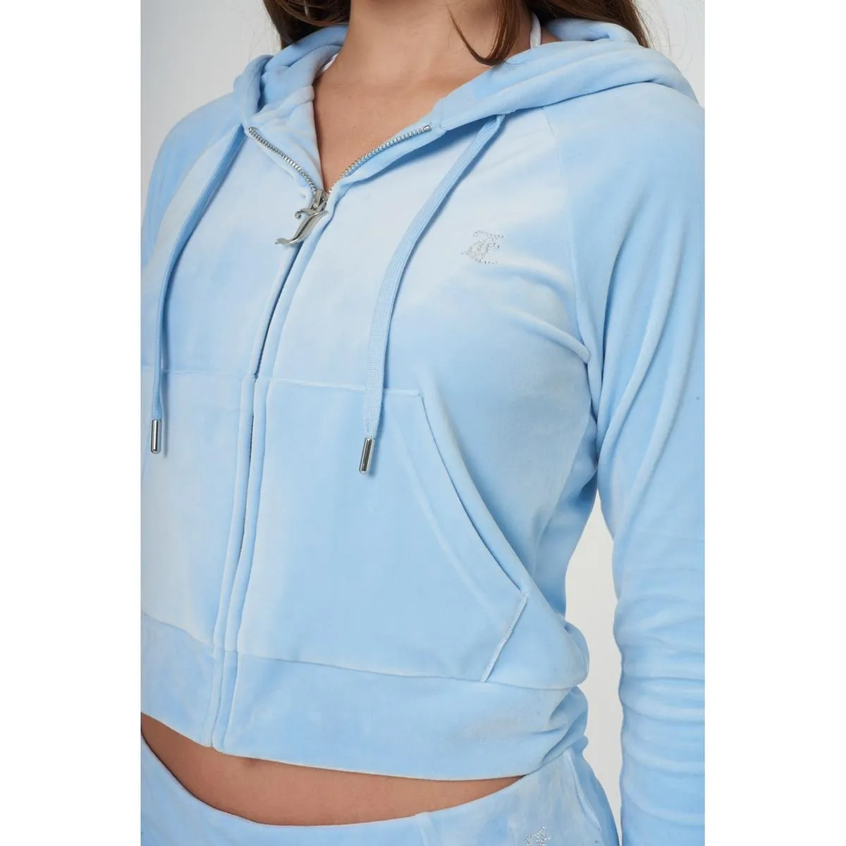 Juicy Couture Classic Velour Hoodie With Juicy  Logo Powder Blue