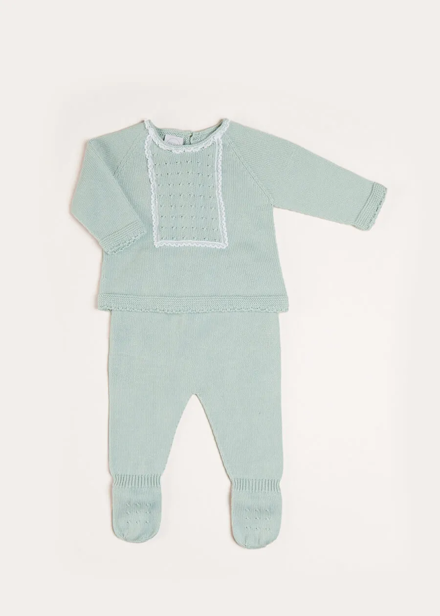 Lace Trim Knitted Set in Green (1-6mths)