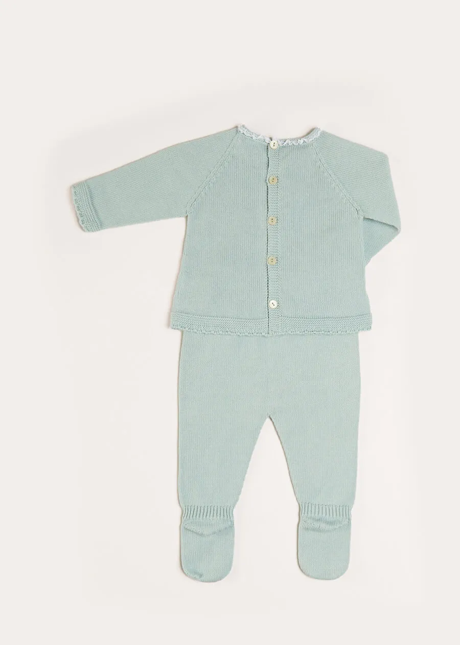 Lace Trim Knitted Set in Green (1-6mths)