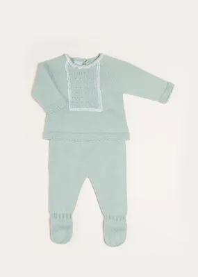 Lace Trim Knitted Set in Green (1-6mths)