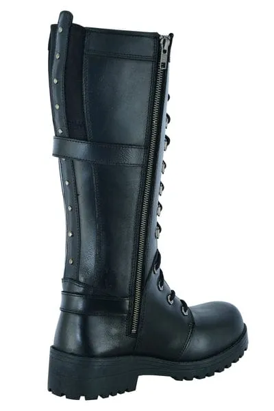 Ladies' Black Leather 15 Inch Biker Harness Boots