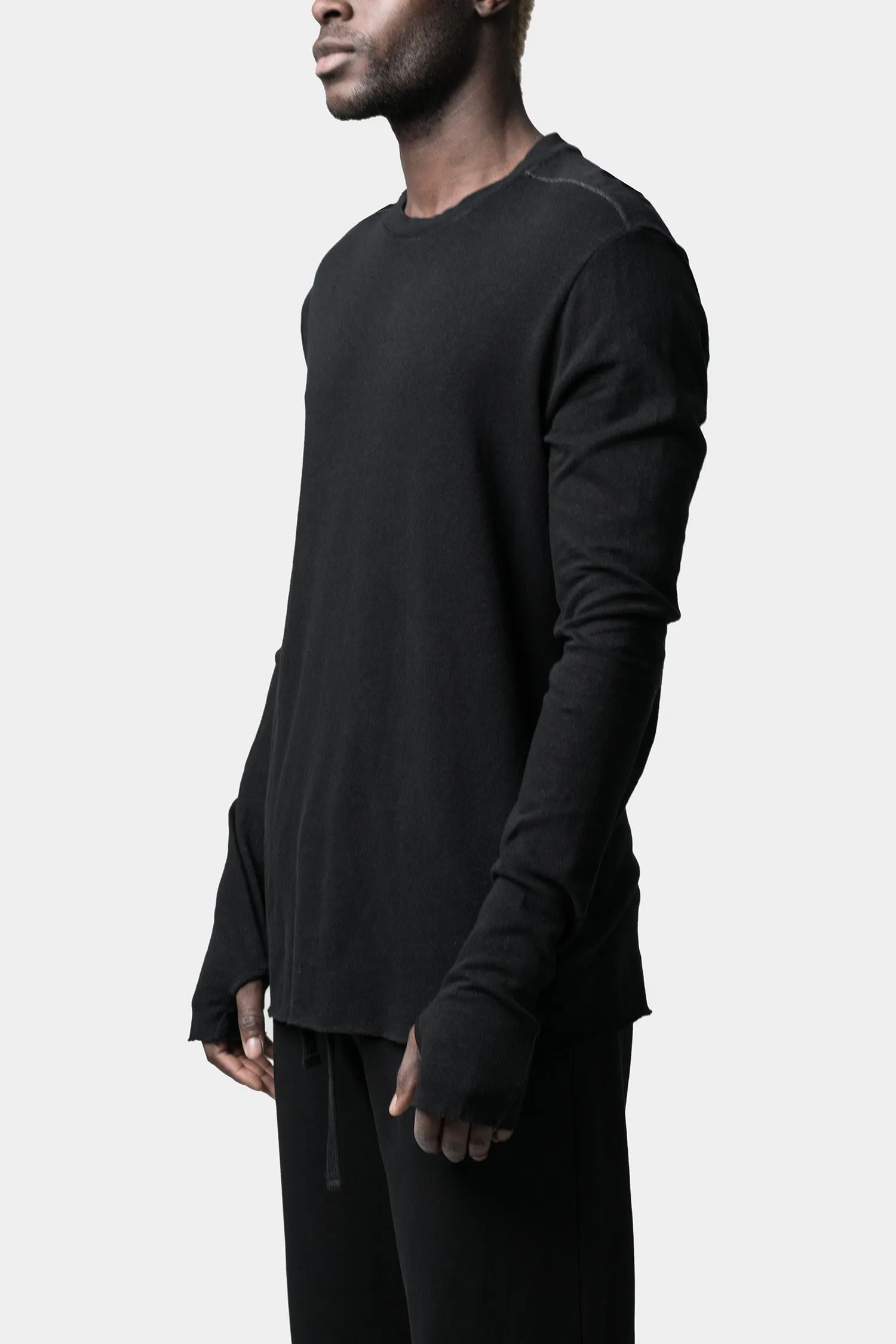 Linen blend long sleeve tee, Black