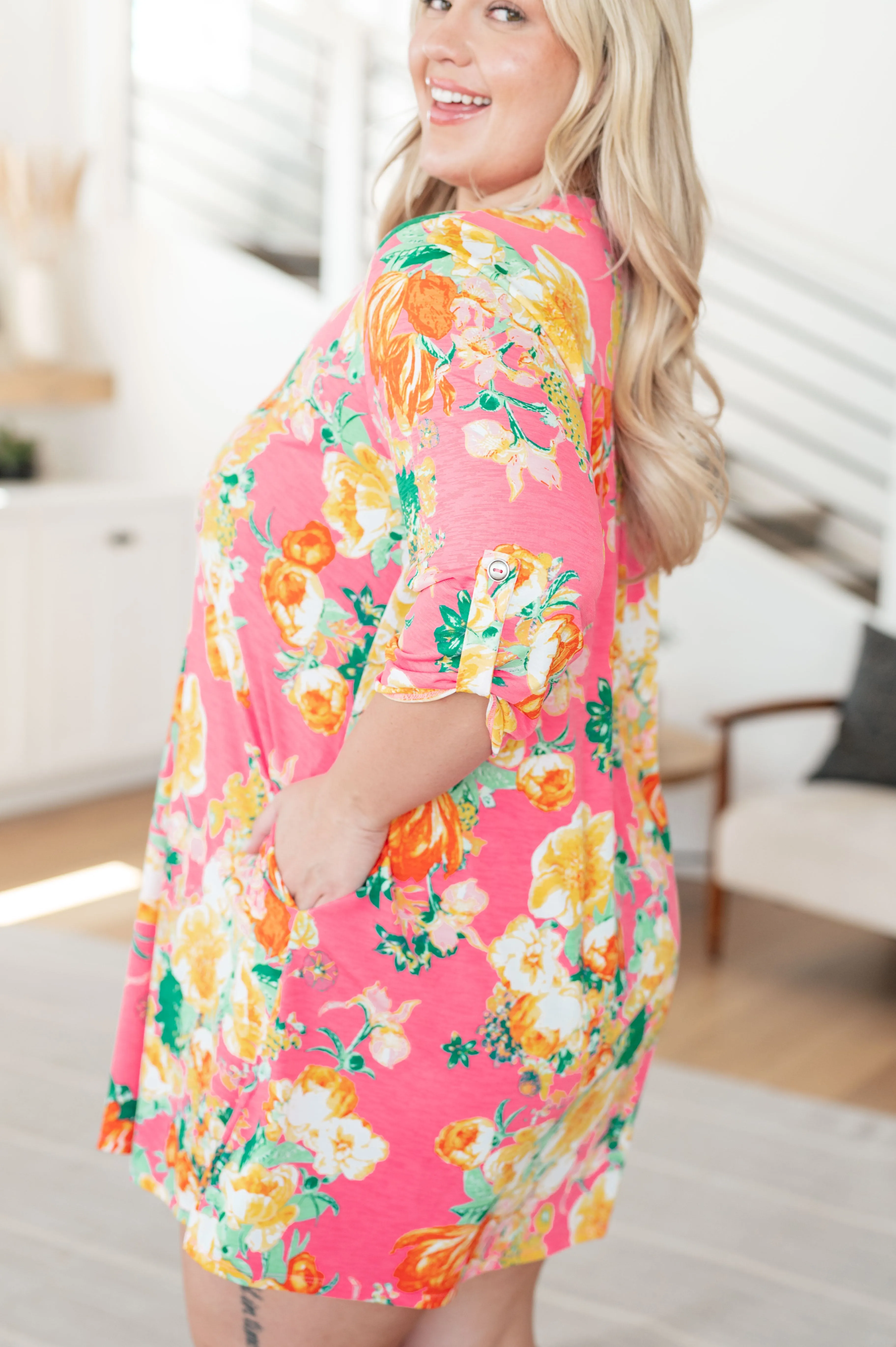 Lizzy Dress in Hot Pink and Yellow Floral