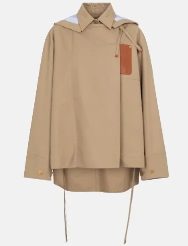 LOEWE  |Long Sleeves Leather Cotton Logo Hoodies & Sweatshirts