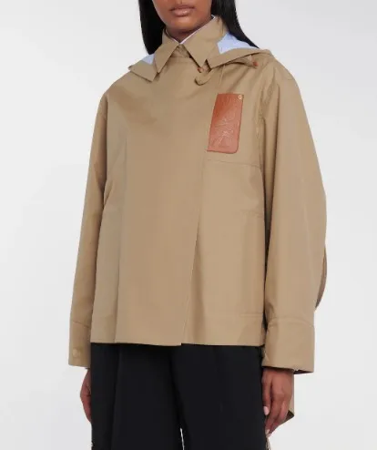 LOEWE  |Long Sleeves Leather Cotton Logo Hoodies & Sweatshirts