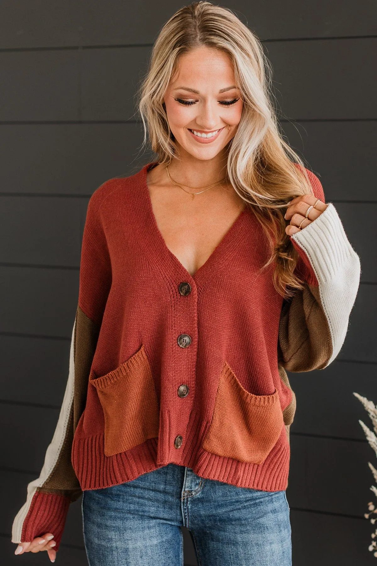 Longing For Fall Knit Cardigan- Rust & Olive