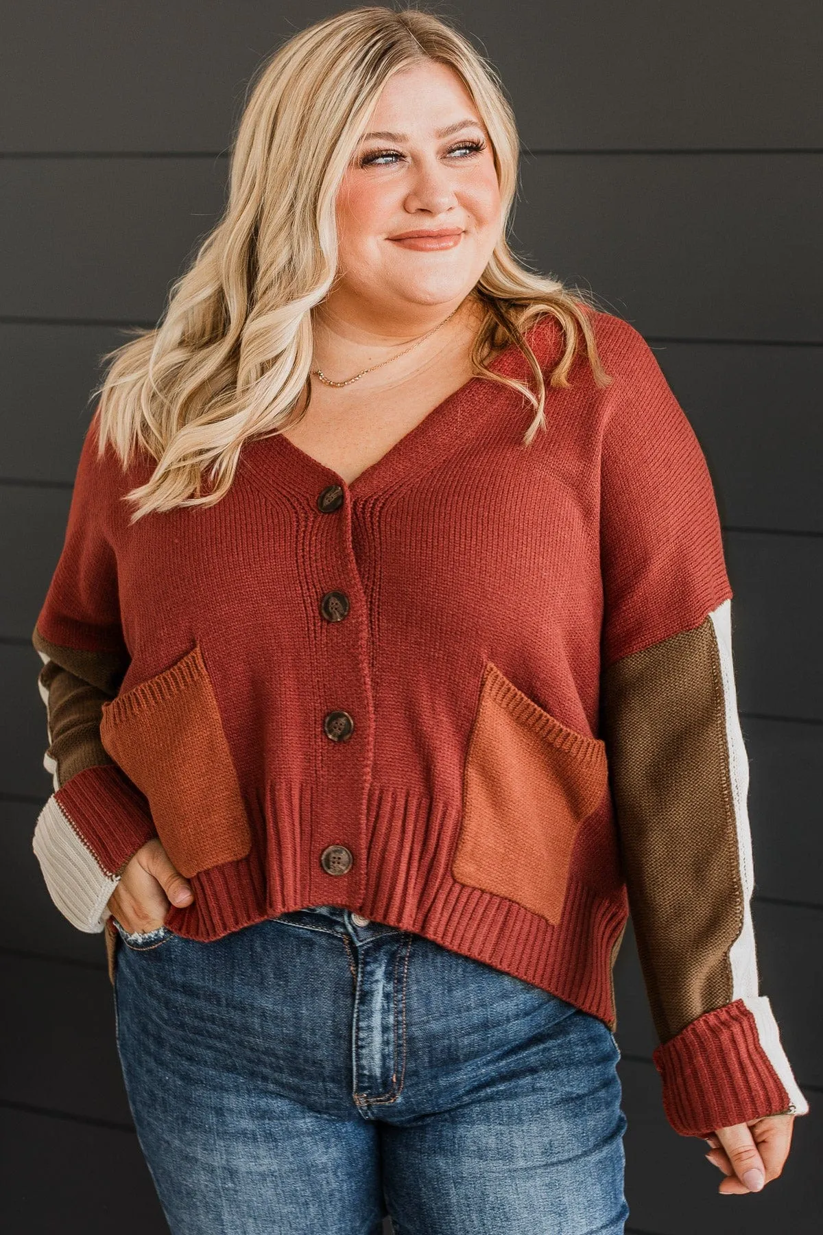 Longing For Fall Knit Cardigan- Rust & Olive