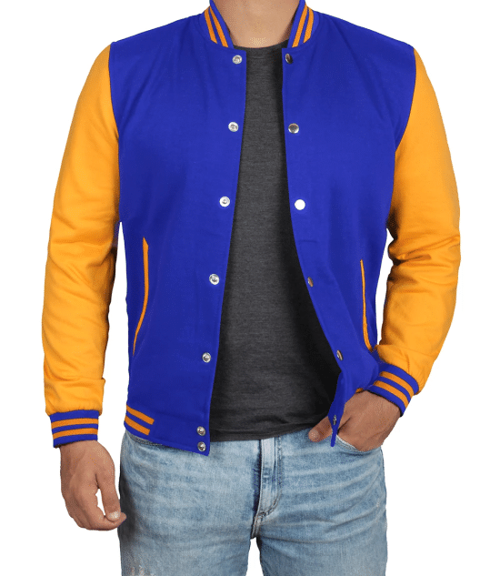 Men's Plain Blue and Yellow Varsity Letterman Jacket