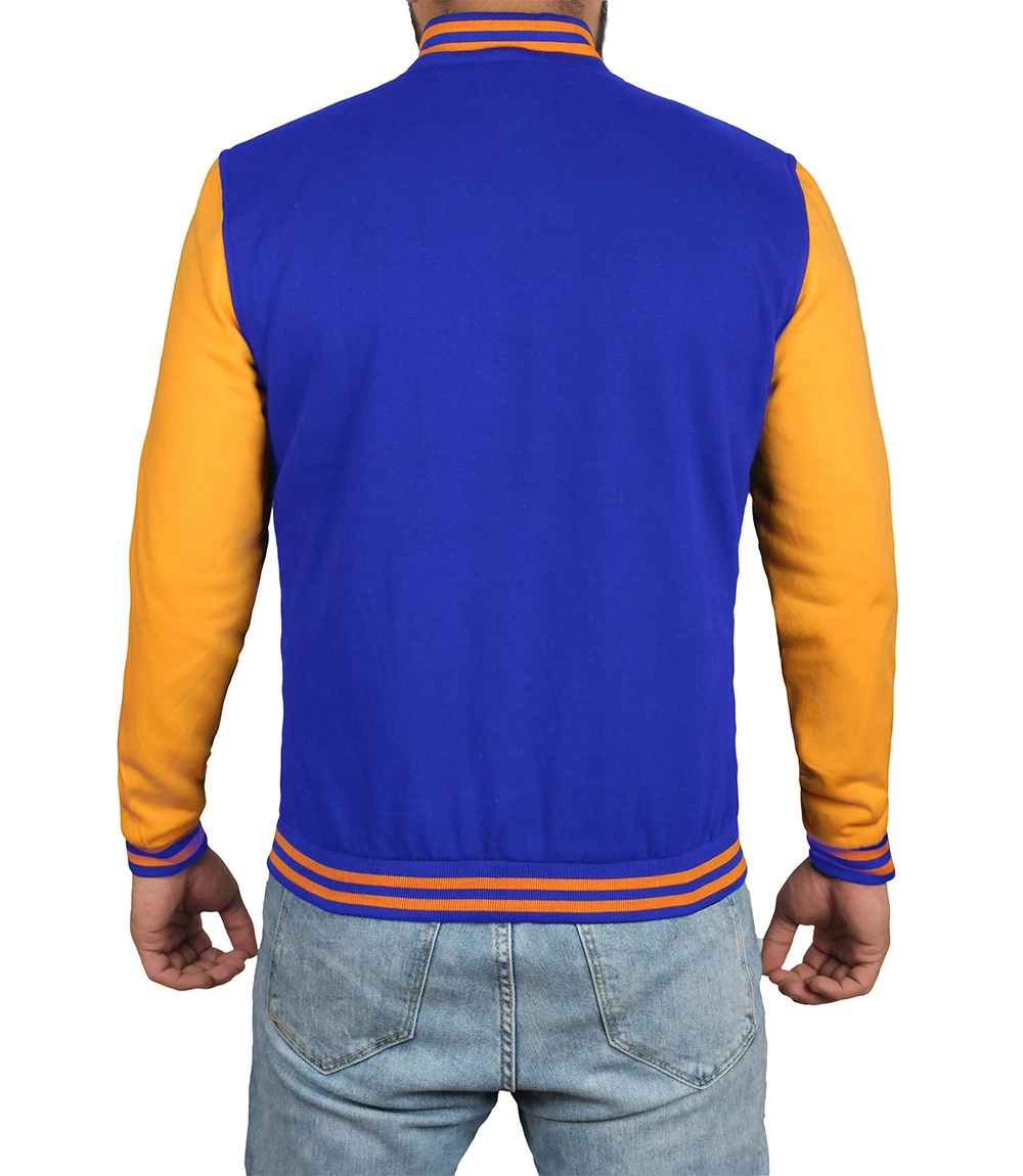 Men's Plain Blue and Yellow Varsity Letterman Jacket