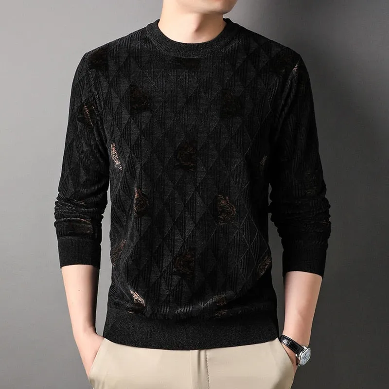 Men's Winter Standard Wool O-Neck Flat Knitted Sweatshirt Pullover