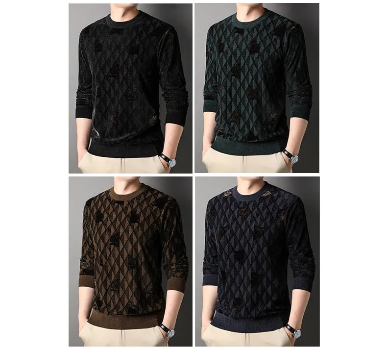 Men's Winter Standard Wool O-Neck Flat Knitted Sweatshirt Pullover