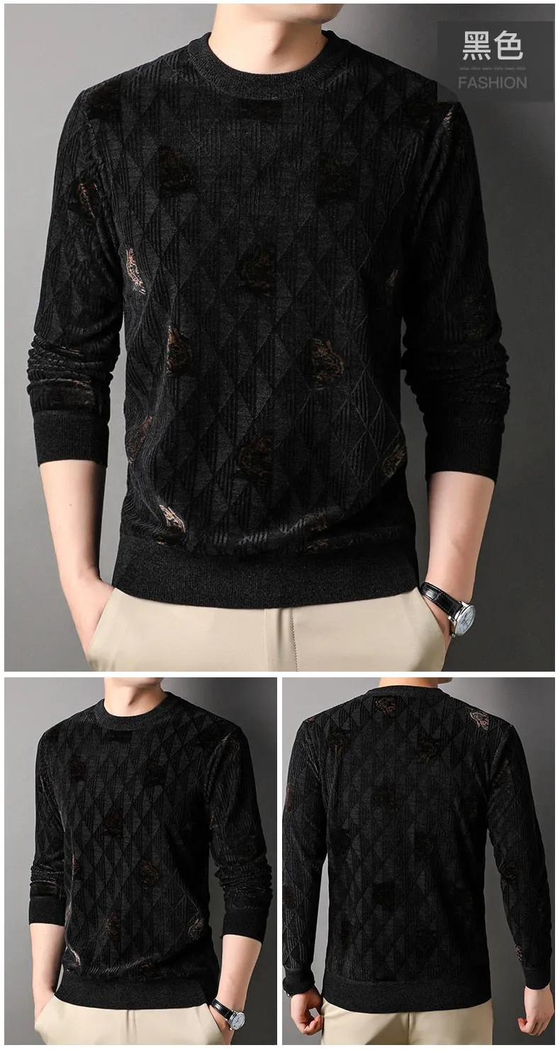 Men's Winter Standard Wool O-Neck Flat Knitted Sweatshirt Pullover