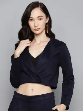 Navy Suede Crop Blazer