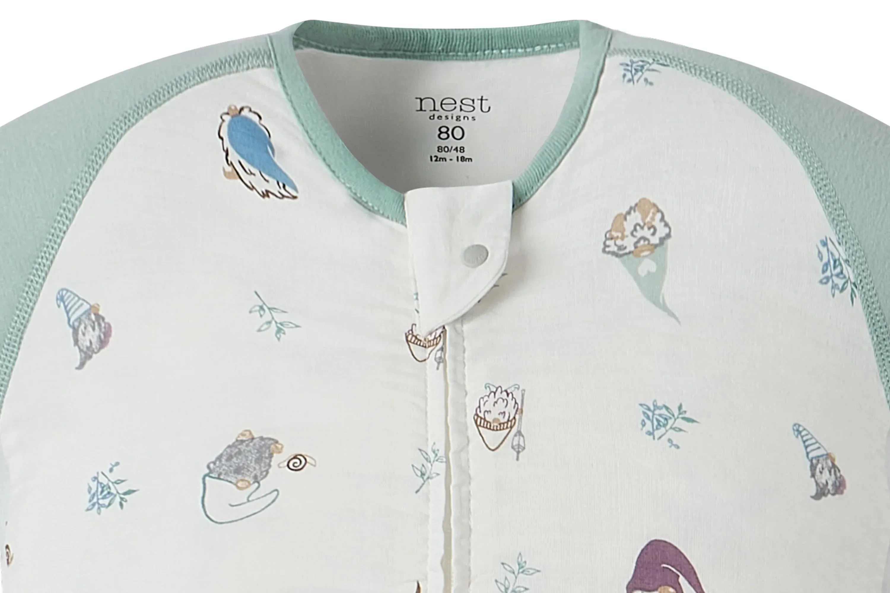 Nest Designs Kids/Baby 0.6 TOG Raglan Bamboo Pima Short Sleeve Footed Sleep Suit - Oh Gnome!