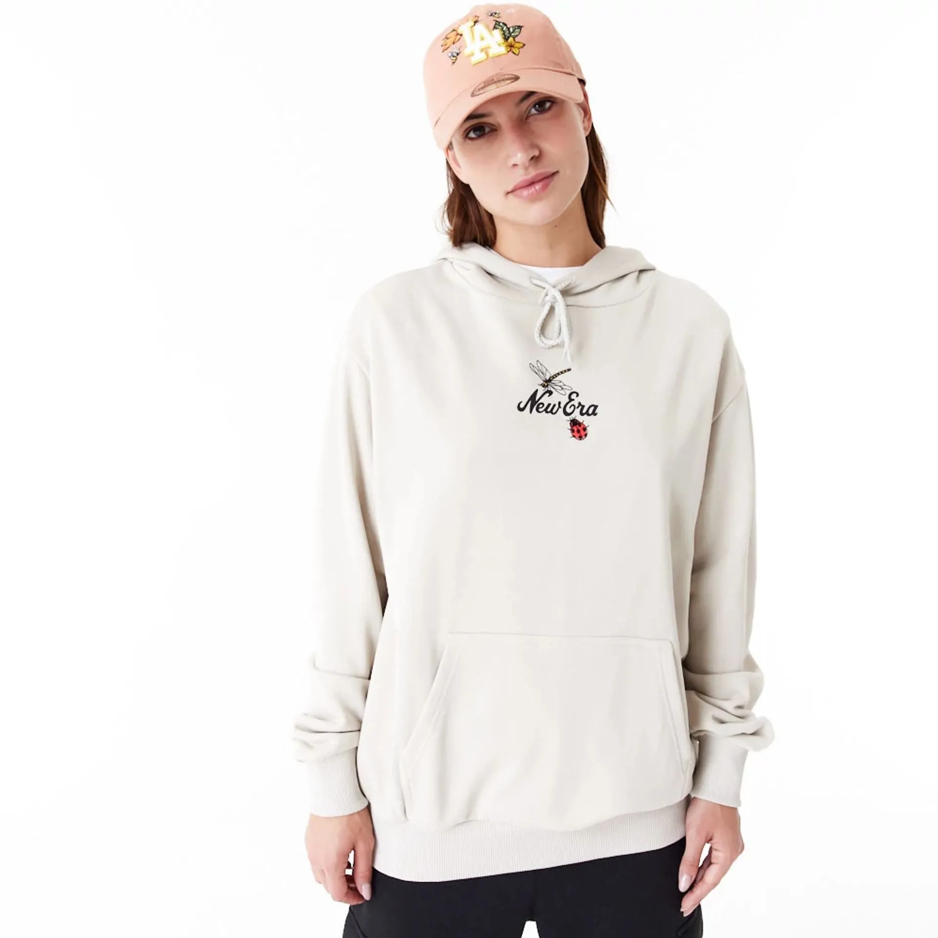 New Era Floral Graphic Stone Oversized Pullover Hoodie