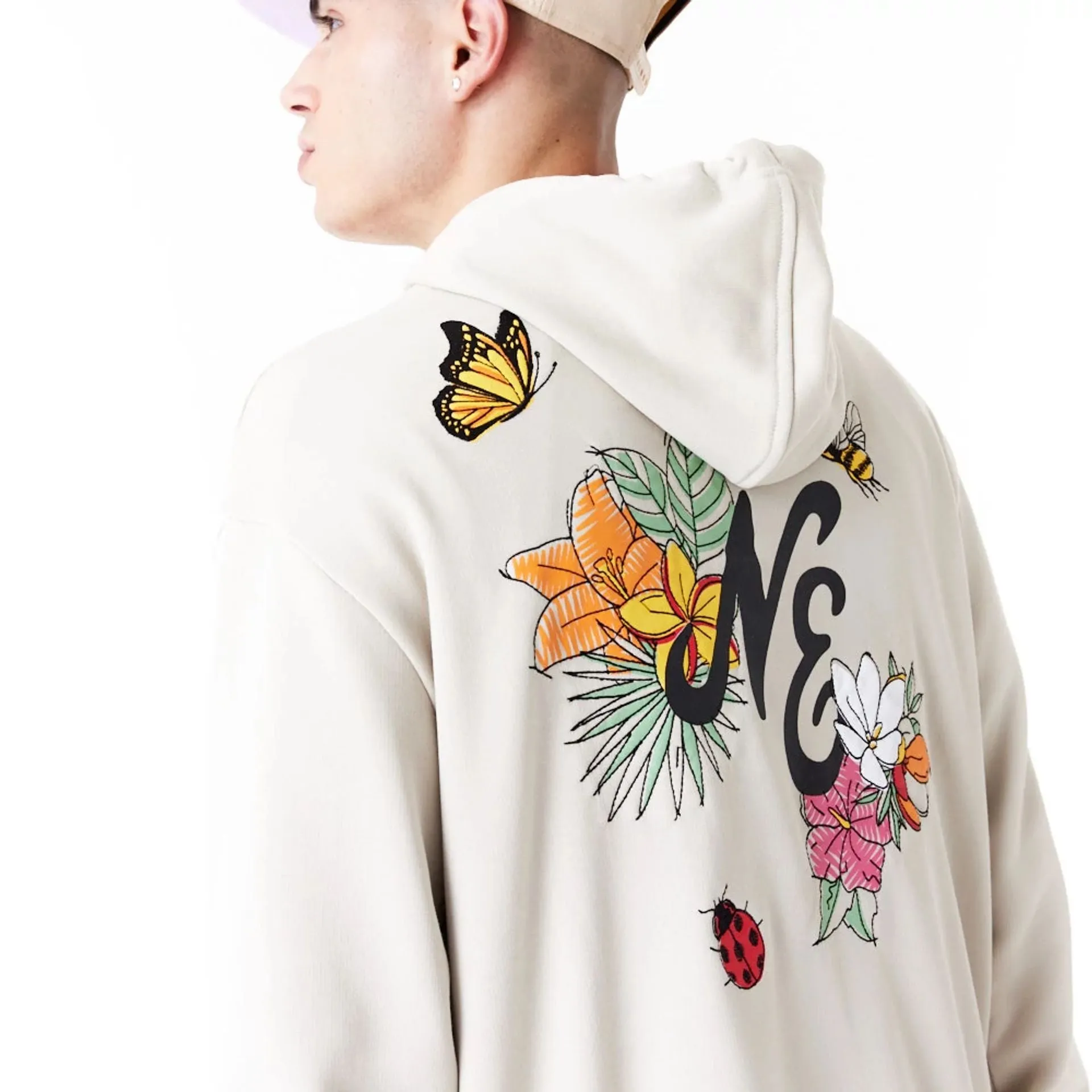 New Era Floral Graphic Stone Oversized Pullover Hoodie