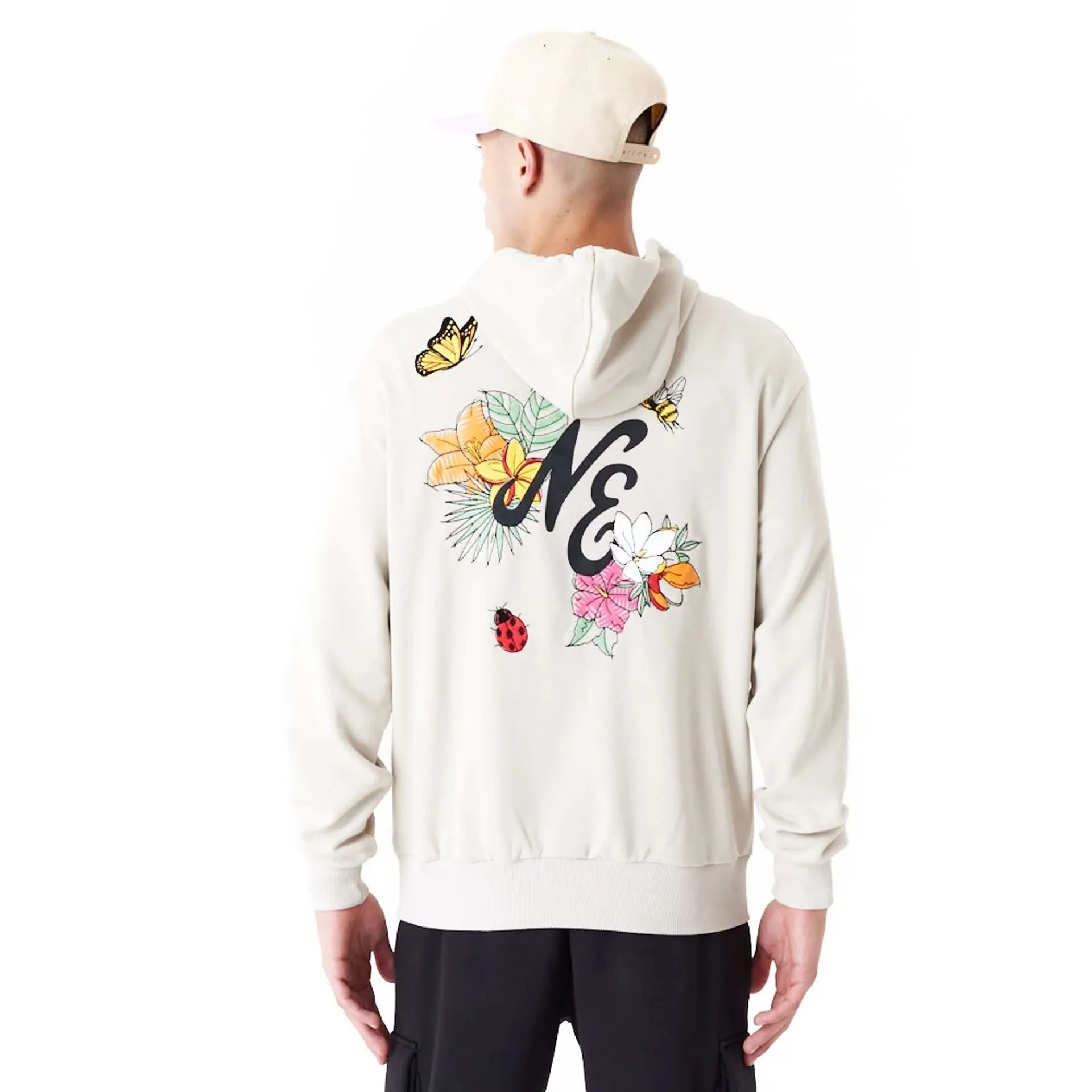 New Era Floral Graphic Stone Oversized Pullover Hoodie