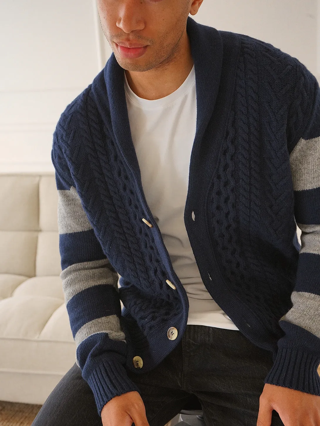 Nicholson Shawl Cardigan - Navy Stripes