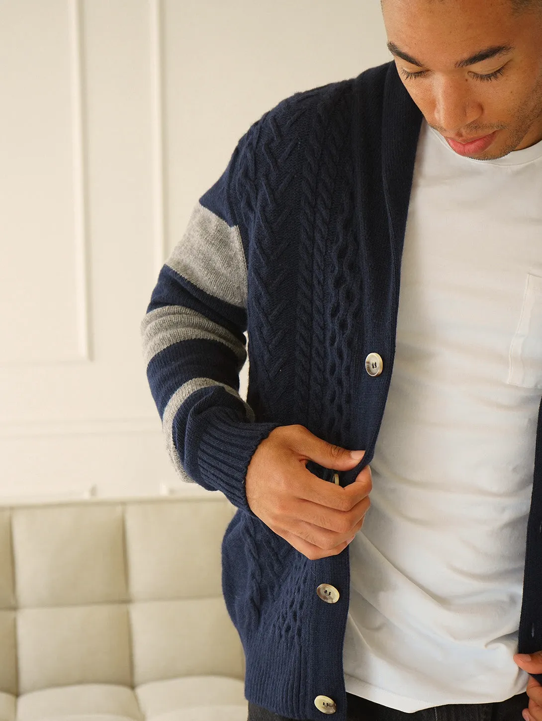 Nicholson Shawl Cardigan - Navy Stripes