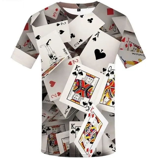 O-Neck T-Shirts with Las Vegas Poker Gambling Playing Cards Print