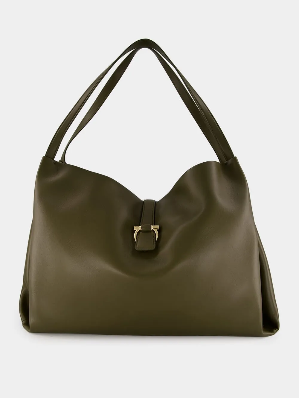 Olive Green Leather Tote Bag