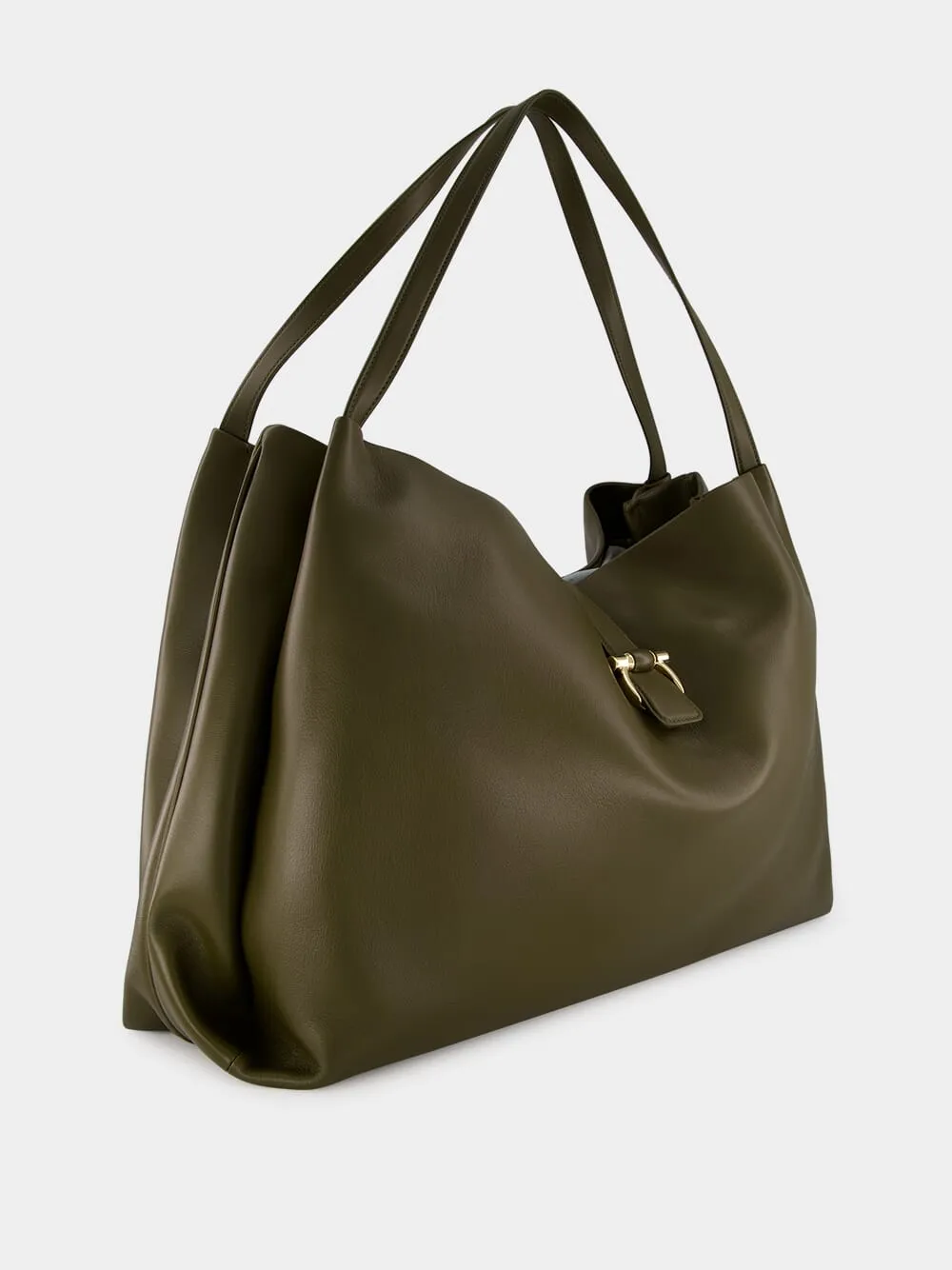 Olive Green Leather Tote Bag